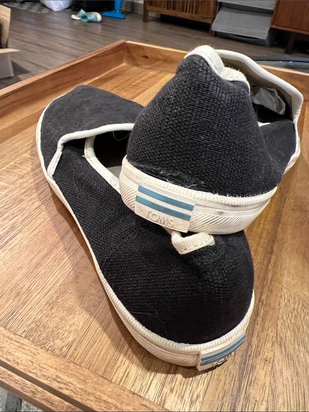 Toms Black Canvas Slip-On Loafers with White Trim Size 8 Women - Picture 3 of 8
